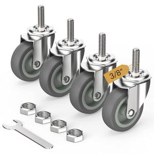 HOLKIE Caster Wheels 3 inch with No Brake Stem Casters, 3/8" -16 x 1-1/2" (Stem Diameter 3/8", Stem Length 1-1/2") Threaded Swivel Casters Set of 4 Heavy Duty Castors Grey