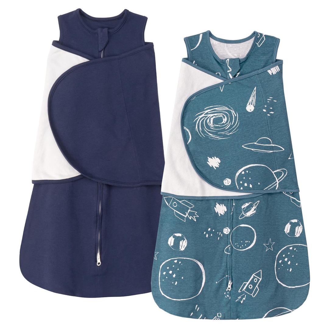 ZIGJOY Sleep Sack Swaddle 1.0 Tog Baby Wearable Blanket 100% Cotton Baby Swaddle Blanket for Newborns 6-12 Months Space&Blue