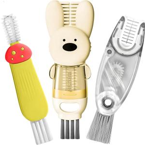 3 x Cup Lid Cleaning Brush, Multifunctional Set with 3 in 1 Lid Cleaner and Two 4 in 1 Cup Lid Cleaning Brushes, Cleaning Brush Tool for Bottles, Straws, Tumblers, Travel Mug Caps, Portable Kit (Yellow)