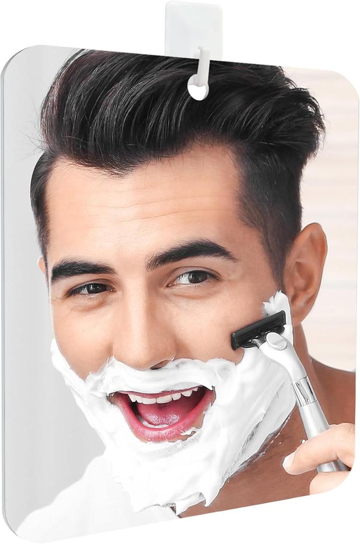 Shower Mirror Fogless for Shaving, Fogless Mirror for Shower with 1 Adhesive Hooks, Bathroom Shatterproof Shaving Mirror - for Men and Women (Silver)