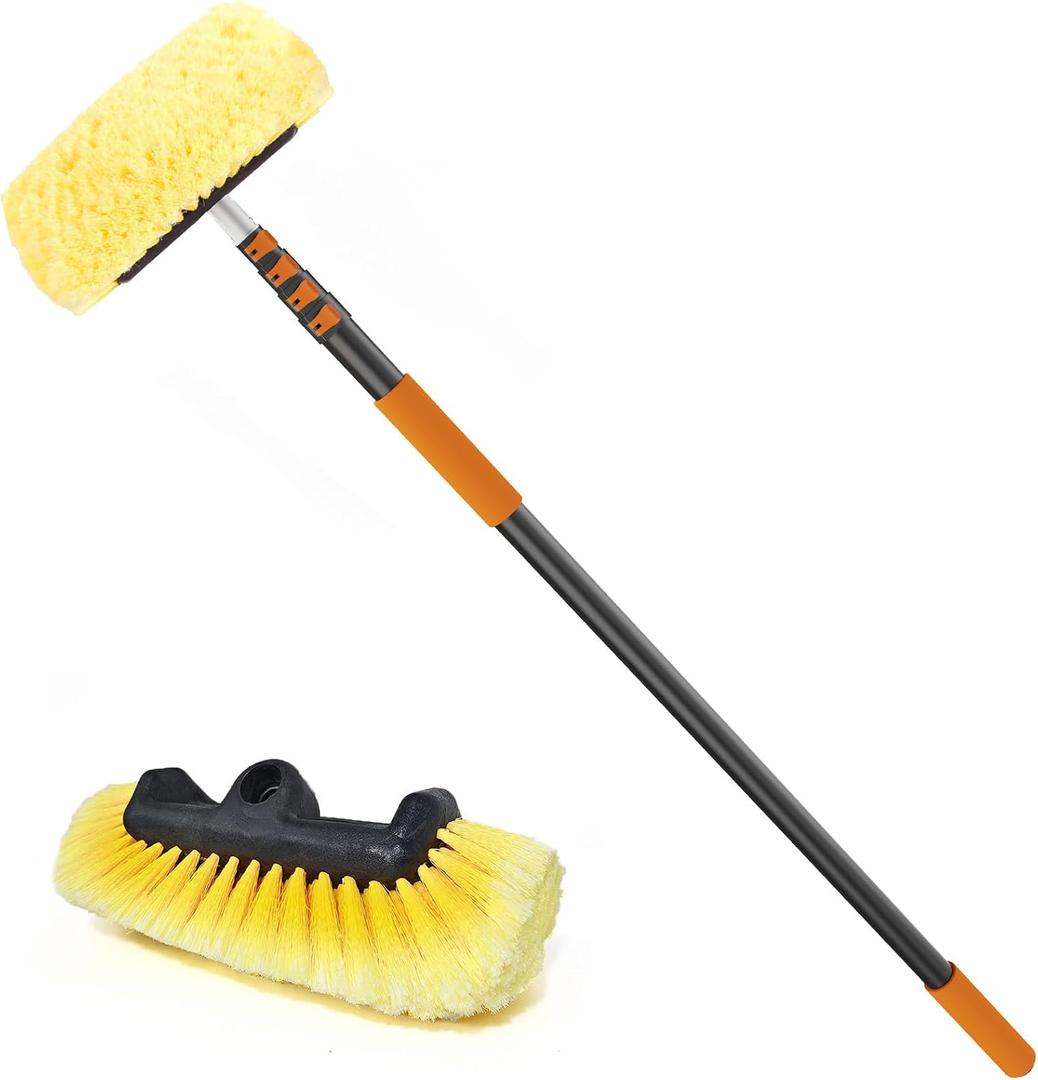 SISUPASSIE Car Wash Brush, 16FT Telescopic Car Wash Brush with Long Handle, 12-Inch Soft Bristle Car Cleaning Brush for Cleaning Car, RV, Truck, Boat, Solar Panels