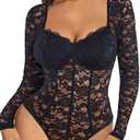 Avidlove Womens Bodysuits Long Sleeve Body Suits Womens Lace Going Out Tops One Piece Bodysuits for Women with Snap Crotch, Medium