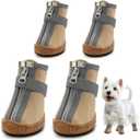 Dog Shoes for Small Dogs, Waterproof Dog Boots Paw Protector for Hot Pavement Winter Snow, Dog Booties with Reflective Strips Rugged Anti-Slip Sole for Hardwood Floors Outdoor Walking Khaki Size 2 (#2 (Width 1.29 inch) for 6.6-11.0 lbs)