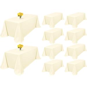 Showgeous 10 Pack Beige Rectangle Tablecloth 90 x 132 Inch, Wrinkle & Stain Resistant, Classic Solid Style