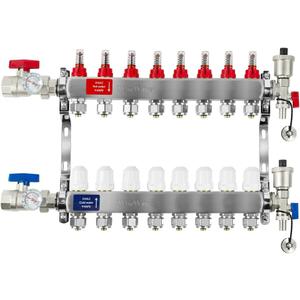 AB 8 Loops Pex/Radiant Manifold,  Inch Compatible Outlets, Up to 1.4 GPM Flow Valve for Hydronic Radiant Floor Heating(1/2" Connectors Included)
