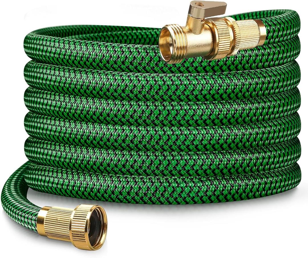 15FT Heavy Duty Garden Hose, Non-Expandable Flexible Kink-Resistant Water Hose, High-Density Fabric, Leak-Proof Metal Connector for Patio Lawn Car Wash