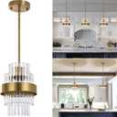 Pendant Light Fixtures, 7inch Modern Glass Pendant Lighting, Brass Color Kitchen Island Pendant Lights, Height Adjustable Pendant Lighting (Brass Color, 1 Pack)