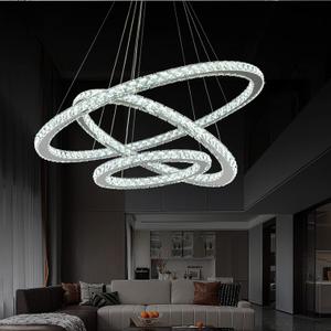 Siljoy LED Chandelier, Modern Ceiling Light Fixture with 3 Crystal Chandelier Lighting Rings, DIY & 3-Color Changing 3 Rings Adjustable Chandeliers for Living Room Dining Room Kitchen, D 12"-20"-28"
