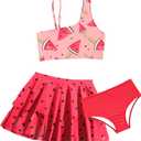 RAISEVERN Girls Swimsuit 3 Piece Bathing Suits Cute Quick Dry Bikini Tankini Sets with Cover Ups Beach Skirt for 7-8 Years
