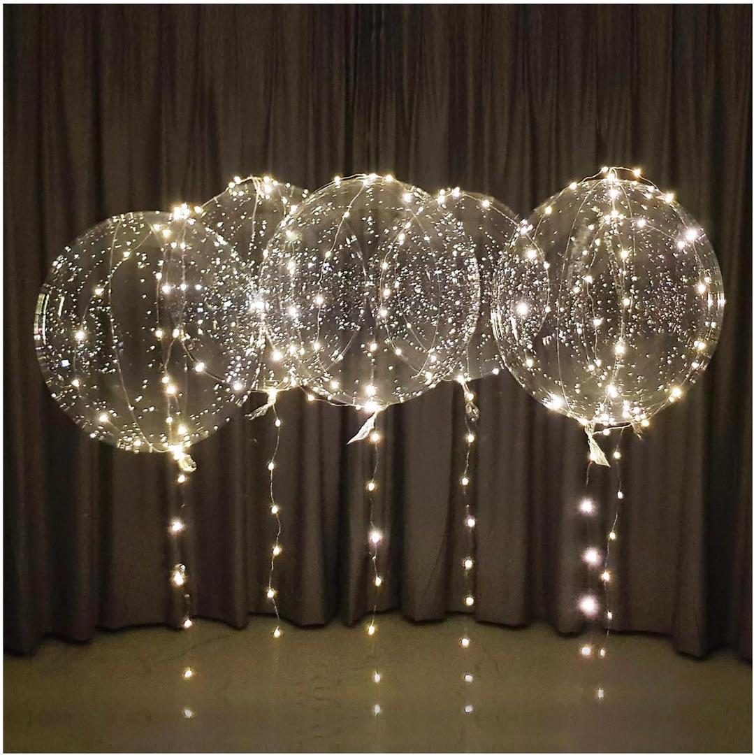 LED Light up Bobo Party Balloons kit 6 Pack-Clear Warm White with Cell Batteries Included Great with Helium or air (warm white, 6 pack)