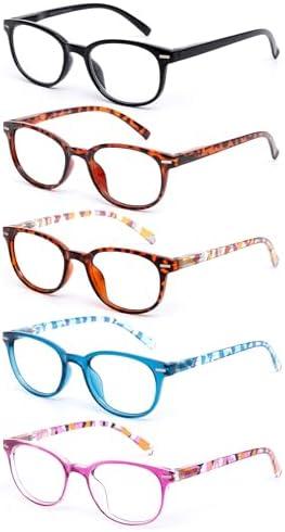 Reading Glasses Readers for Women Ladies 2.5 Lightweight Full Frame Spring Hinge Eyeglasses 5 Pack (Mix Color, 2.50)