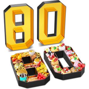 Paready 13.78'' Gold Black Fillable Number 80 Cardboard Tray for Charcuterie, 80th Anniversary, Birthday Party Decoration