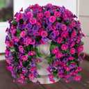 HyeFlora Artificial Fake Hanging Flowers Plants for Outdoor Outside, 2PCS Faux Silk Morning Glory Trailing Vines UV Resistant Look Real for Home Planter Porch Patio (Dark Purple and Fuchsia)
