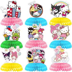 Kawaii Birthday Decorations, 9pcs Kawaii Honeycomb Centerpiece Table Decorations, Double Sided Table Decorations Centerpieces Party Table Toppers Sign Decor