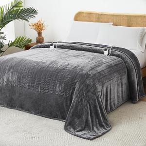 JKMAX Electric Heated Blanket - Queen Size 84"x90" With 10 Heating Levels, 8 Hours Auto Off, Fast Heating - Ultra Soft, Overheat Protection, ETL Certified, Grey