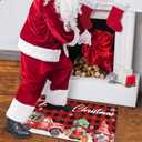 Merry Christmas Red Truck Gnomes Snowflake Buffalo Plaid Doormat 30"x17", Seasonal Winter Xmas Holiday Low-Profile Non-Slip Floor Mat Switch Mat for Indoor Outdoor