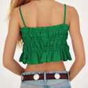 Tankaneo Womens Summer Tie Front Crop Tops Cute Ruffle Ruched Spaghetti Strap Tank Tops Y2K Going Out Shirts (Green)