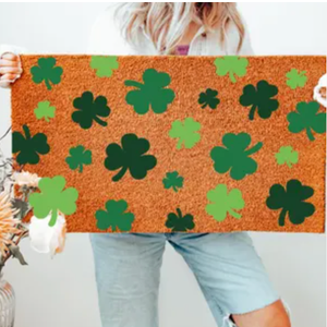 Duraaamo 2 Pcs St Patrick's Day Door Mat Green Irish Shamrock Doormat Non Slip Lucky Clover Entrance Door Rugs Outdoor Mat Floor Mats Welcome Doormats for Front Porch Entryway Decor, orange