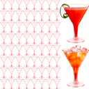 50 Pack Plastic Martini Glasses,7 oz Clear Disposable Cocktail Cups,Reusable Tall Stemmed Wine Shooter Glasses for Party Wine,Champagne,Margarita(Pink)