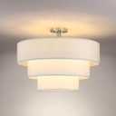 24" 3 Tier Linen Drum Fabric Modern Farmhouse Semi Flush Mount Light