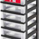IRIS USA Plastic Drawer Storage Organizer Rolling Cart, with Wheels Casters, 6-Drawers, for Classroom Art Craft Supplies Dresser Closet Bathroom Laundry Room, Black/Clear
