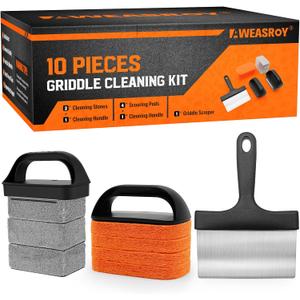 Easy to Remove Stain Griddle Cleaning Kit for Blackstone, Flat Top with Grill Stone, Scraper & Brush, Black