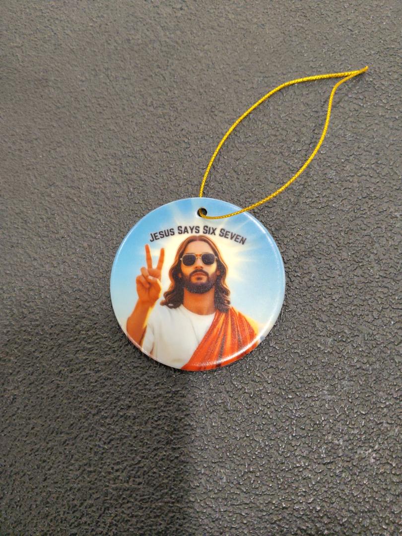 Funny Jesus Says 67 Ornament – Six Seven Meme Christmas Ornament, Ornament for Kids and Teens, Trendy Meme Gift