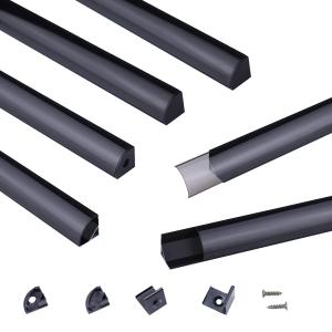 Muzata 6Pack 3.3FT/1M V Shape LED Channel Black Aluminum LED Strip Channel with Transparent Smoky Black Cover Corner Lighting Easy Installation V1SW BB 1M