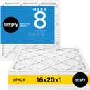Simply 16x20x1 Air Filter, MERV 8, MPR 600, 6 Pack, For Home AC Furnace & HVAC (Actual Size: 15.75"x19.75"x0.75") DUST, Pet, & Allergy Control