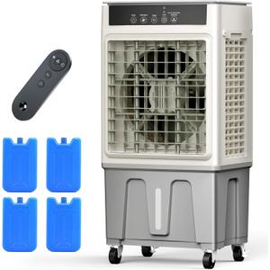 Windowless Swamp Cooler, 3 in 1 Evaporative Portable Air Conditioner with Remote, Cooling Fan Ac Unit,3 Speed, 24H Timer, 5.3 Gal Water Tank, 4 Ice Box for Garage, Patio, Bedroom Home Office Outdoor (Large)