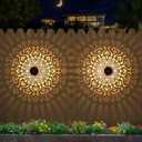 Solar Fence Lights 4 Pack Outdoor Deck Step Wall Lights Metal Waterproof LED Warm Yellow Light for Garden Post Patio Backyard Yard Decor (Mandala-3, 4)