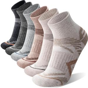 ANTSANG 6 Pairs Merino Wool Quarter Ankle Hiking Running Socks Compression Thermal Thick Cushion Socks for Women Men, Medium