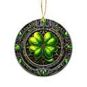 Saint Patrick’s Day Ornament | Vintage Green Lucky Four Leaf Irish Christmas Ornament, Ireland Heritage Luck of The Irish (Crystal Lucky Clover) Pack of 2