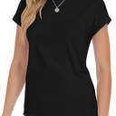 Short Sleeve Shirts for Women Crew Neck Tee - Fashion Summer Spring Cap Sleeve Tops for Women Black, L, 5 Packs