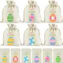 Golibra 24 Pcs Easter Bags, 3.9'' x 5.9'' Easter Burlap Gift Bags with Drawstring, Reusable Easter Treat Bags Goodie Bags for Easter Baskets, Egg Hunt Game Party Supplies