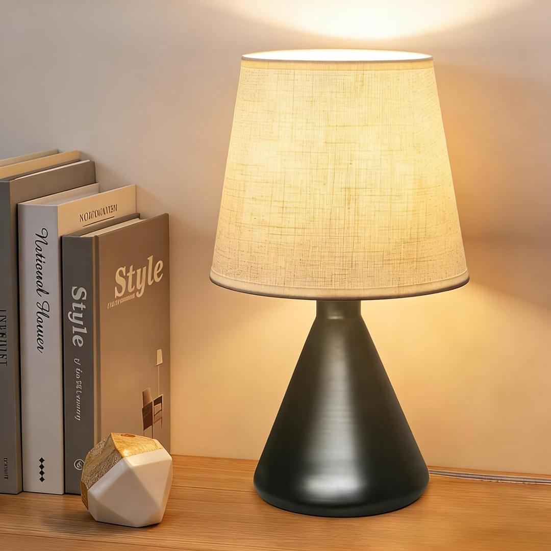 Hyphenx USB Powered Farmhouse Bedside Lamp 10 dimming Steps 3 Color Modes for Bedroom, Nightstand Table Lamp with Fabric Shade, Desk Lamp for Kids Reading and Home Office Black