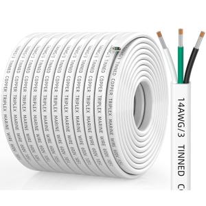 CONEPY 14 Gauge Marine Wire, 14/ 3 Triplex Marine Grade Cable, IP68 Waterproof/ Oxygen-Free Tinned Copper Stranded PVC 14 AWG Wire for Boat, Automotive, RV, Solar, LED Strips (100FT/ 30M)