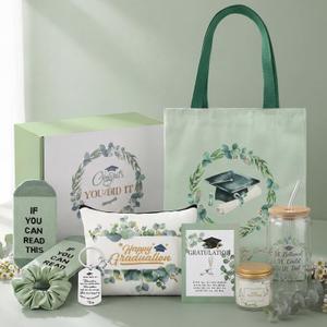 Potchen Graduation Gifts for Women Her 2026 Congratulations Gifts for Women Canvas Tote Bag Cosmetic Bag Tumbler Sock Candle(Eucalyptus Leaves,Green)