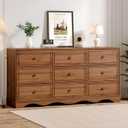 Chrangmay 9 Drawer Dresser,63" Wide Mid Century Chest of Drawers,Wooden Bedroom Drawer Dresser with 9 Storage Drawers for Bedroom,Living Room,with Anti-Tipping Device,Umber