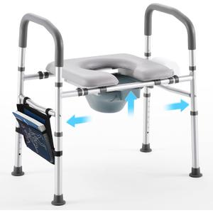 Bedside Commode for Seniors, FSA HSA Eligible Bedside Commode with Adjustable Width and Height, 400 LBS Weight Capacity, 16.9 Inch Extra Large Soft Seat Plate