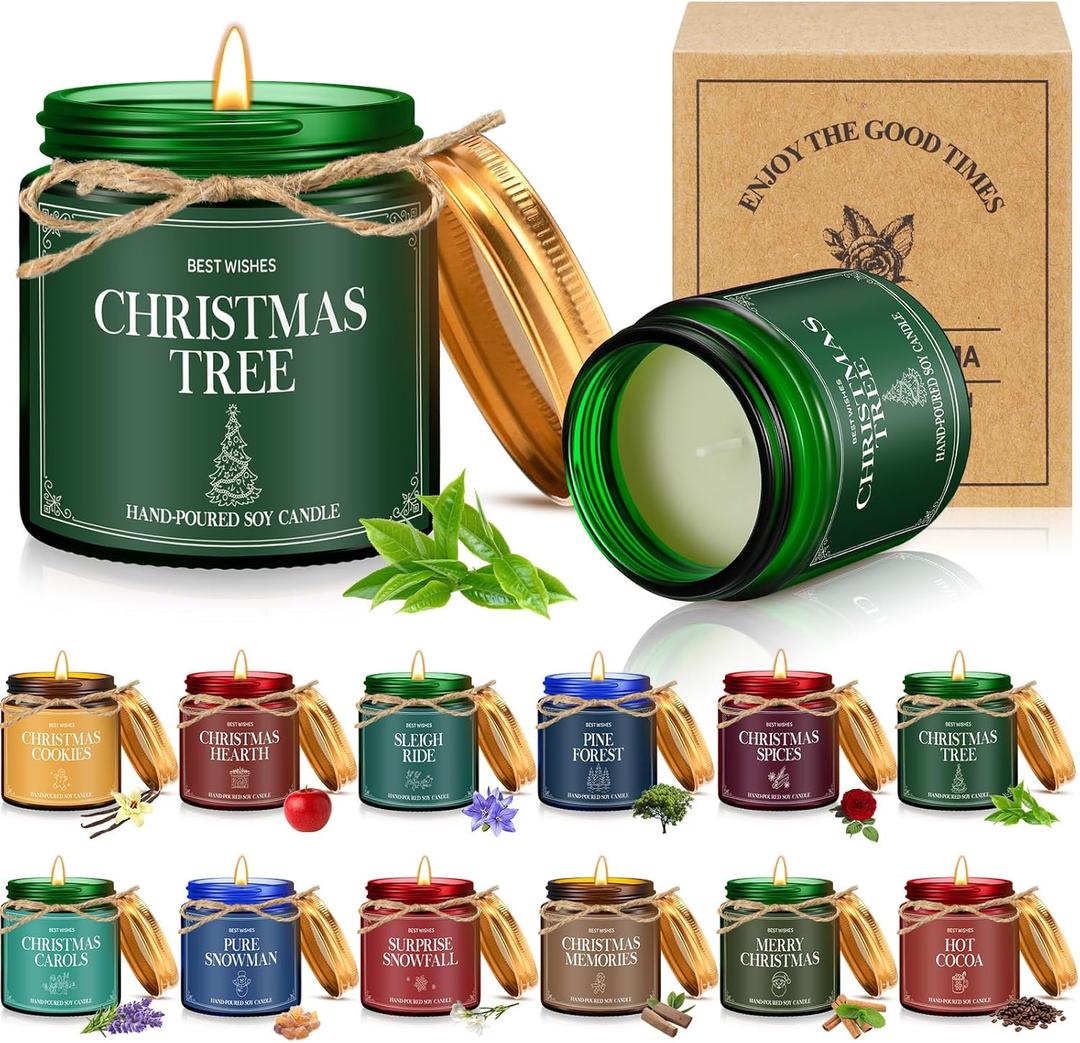 MTLEE 12 Pcs Christmas Candles Gifts Bulk Scented Candle Jars for Coworkers Women Aromatherapy Candles for Home Xmas Birthday Gifts Yoga (Stylish Color)