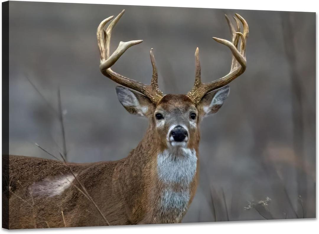 YIOZHAOFH Deer Wall Art Decor Wildlife Animal Elk Portrait Pictures Canvas Print Posters Forest Painting Modern Office Framed Artwork Ready to Hang(16" L x 24" W)