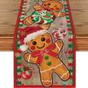 Artoid Mode Wood Gingerbread Candy Cane Christmas Table Runner, Seasonal Winter Kitchen Dining Table Decoration for Home Party Decor 13x72 Inch