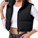 Polu Women's Cropped Puffer Vest Jacket Sleeveless Winter High Stand Collar Lightweight Vest for Women with Zip Gilet (XS)