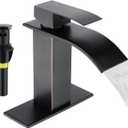 Fransiton Oil Rubbed Bronze Waterfall Bathroom Faucet Lavatory Single Handle 1 or 3 Hole Bathroom Sink Faucet Washbasin Faucet with Deck and Pop-up Drain (Short, Oil Rubbed Bronze)