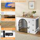 32" Dog Crate Furniture for Small Medium Dogs, Heavy Duty Wood Metal Indoor Dog Kennel with Bowls, Decorative Pet Cage Dog House as TV Stand, White & Wood