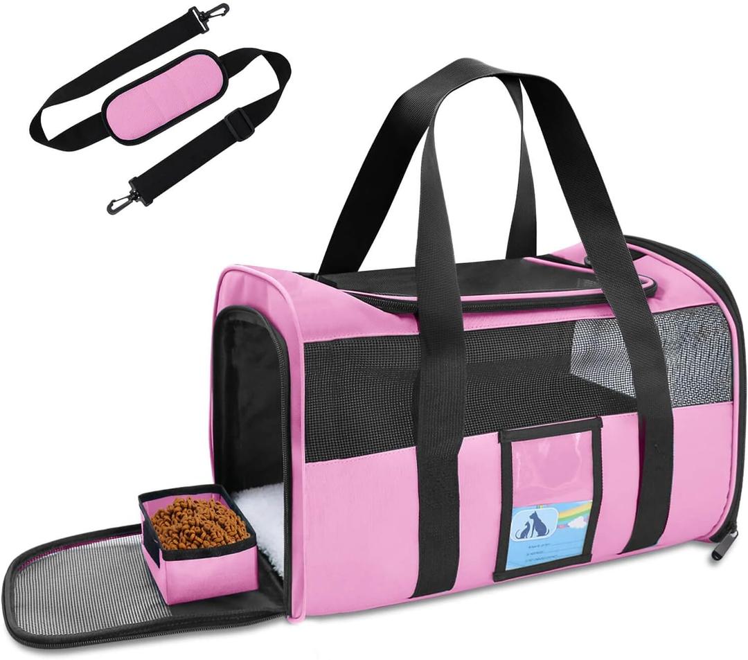 Refrze Pet Carrier Airline Approved, Cat Carriers for Medium Small Cats, Soft Dog Carriers for Dogs, TSA Approved Pet Carrier for Cats Dogs of 15 Lbs, Puppy Carrier,Pink (17.0"L x 12.0"W x 11.0"H)