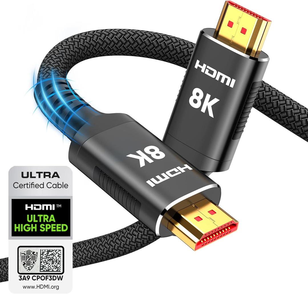 Snowkids 8K Certified HDMI 2.1 Cable 10 ft, 48Gbps Ultra High-Speed HDMI Cables Cord, 10K 8K@60Hz, 4K@120Hz Compatible for TV/Laptop/Monitor/PS-5/X-box/Projector/Entertainment/Sound System & More (Black)