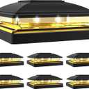 VOLISUN Solar Post Cap Light Outdoor,Solar Fence - Post Lights Waterproof for 4x4/5x5/6x6 Wooden/Vinyl,Black Deck Cap Light Solar Powered with Warm White for Garden/Patio/Porch 6pack