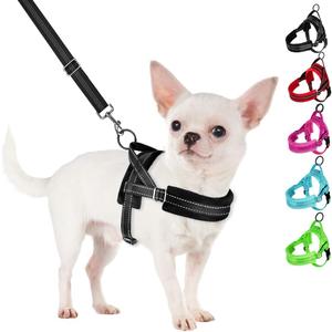 SlowTon No Pull Small Dog Harness and Leash Set, Puppy Soft Vest Harness Neck & Chest Adjustable, Reflective Lightweight Harness & Anti-Twist Pet Lead Combo for Small Medium Dogs (Black, XXS) (XX-Small (Chest 11.5-15.0"))